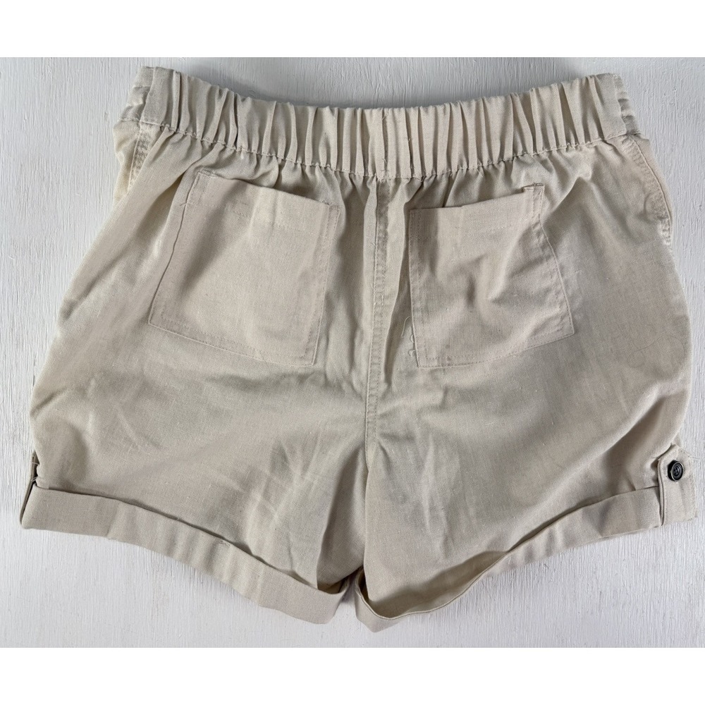 Per Se Shorts Ivory Tan‎ Linen Blend Women's Size Small Tie Elastic Coastal - Picture 6 of 13